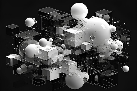 黑白环境中的立方体图片