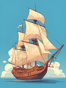 绘画的帆船插画图片