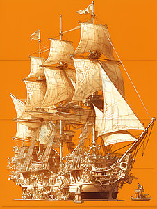 设计的海盗船插画图片