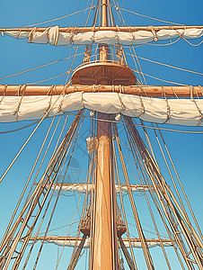黄金色的木船桅杆图片