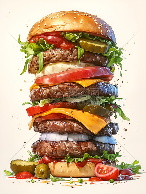 设计的汉堡插画图片