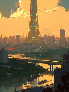 夕阳时的城市高楼图片