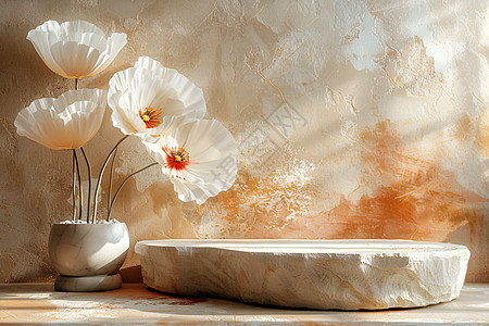 桌上的石头和花朵图片