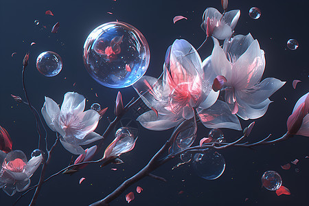 梦幻的花朵和泡泡图片