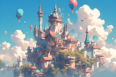 设计的城堡和热气球图片