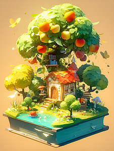 梦幻的苹果树插画图片