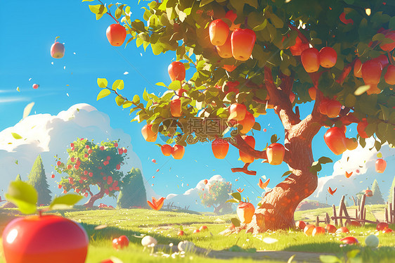 果树上的苹果插图图片