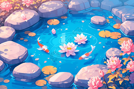 莲花池里的鲤鱼图片