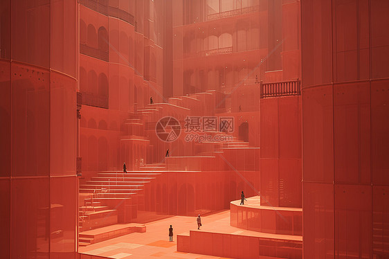 红色抽象阶梯建筑图片