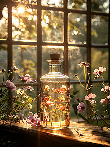 花朵间的美酒背景图片