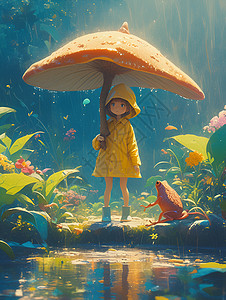 雨中的小女孩背景图片
