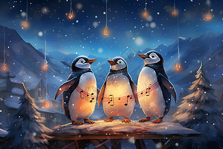绘画的企鹅插画图片