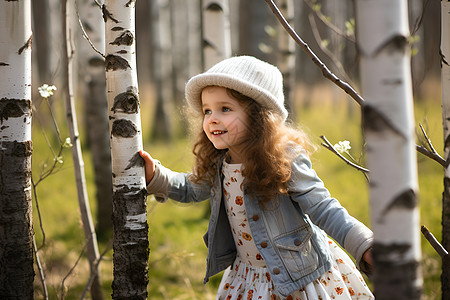 树林中的可爱女孩图片