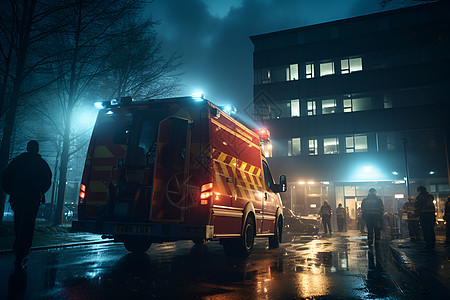 大楼前的消防车背景图片