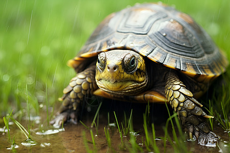 草地上爬行的乌龟背景图片