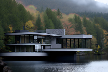 湖边的豪华别墅背景图片