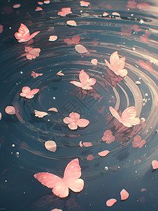 池塘上的粉色蝴蝶图片