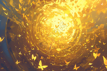金色蝴蝶飞向天空图片
