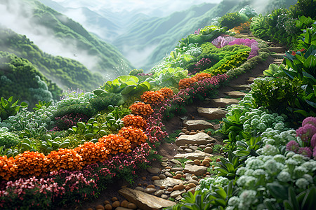 山坡上种植的蔬菜图片
