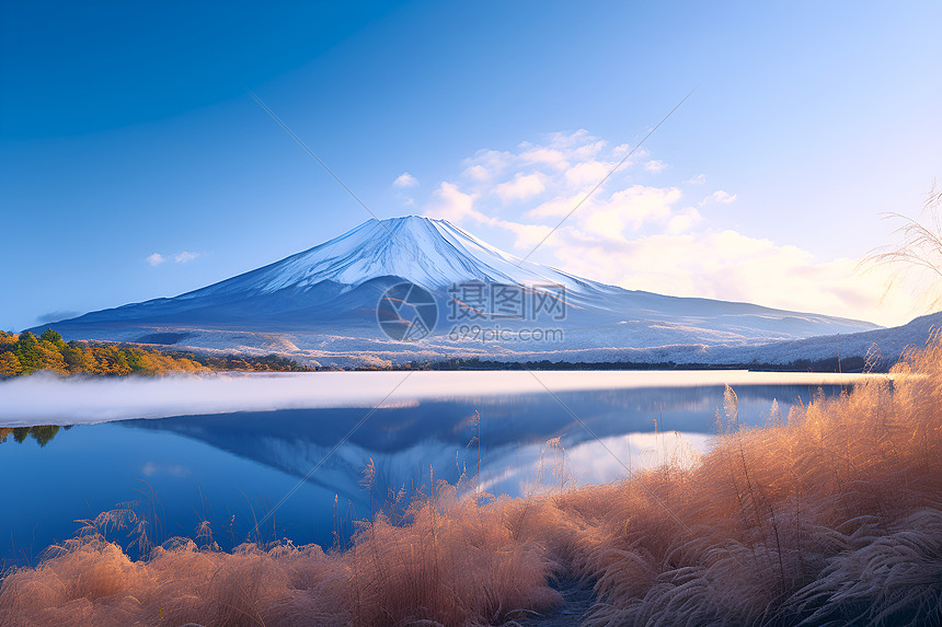 雪山下的河流图片