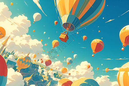 彩色热气球彩色云朵高清图片