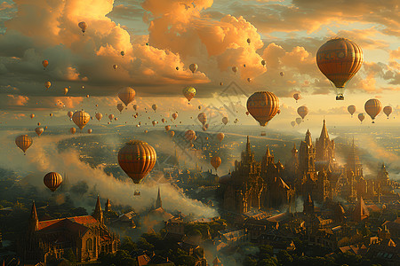 热气球城市风光图片