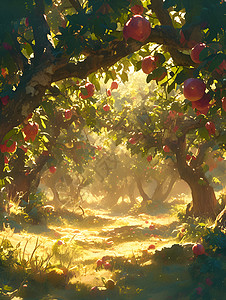 阳光下的苹果林图片