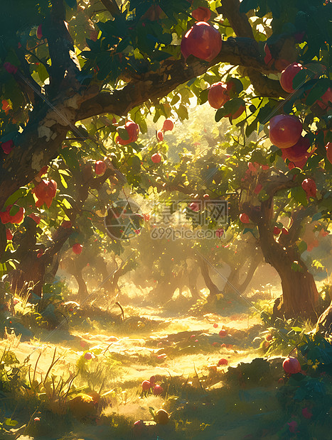 阳光下的苹果林图片