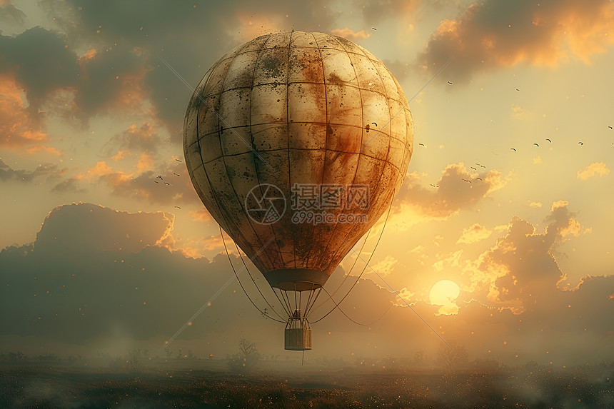 日落时分的热气球图片