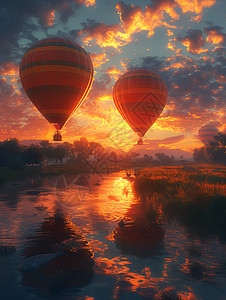 河流上的热气球图片