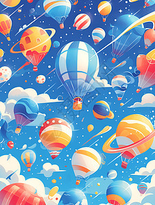 蓝天下五彩缤纷的热气球图片