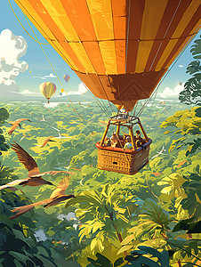 飞过原始森林的热气球图片