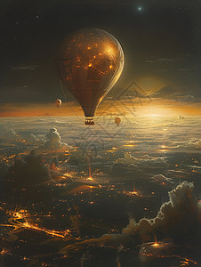 夜空中飞行的热气球图片