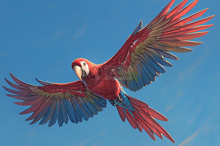 飞翔中的红鹦鹉图片