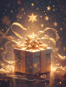 星光中的金色礼物盒图片