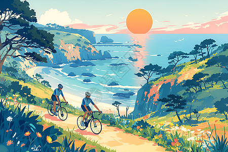 海岸小路上的自行车手图片