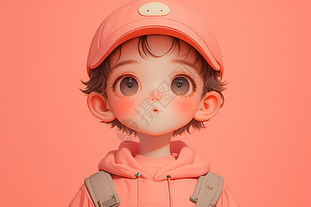 戴着粉红色帽子的男孩插画