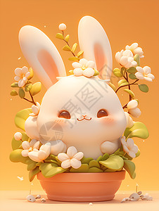 花盆里的卡通兔子图片