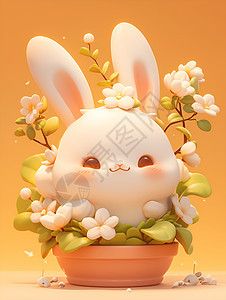 花盆里的卡通兔子背景图片