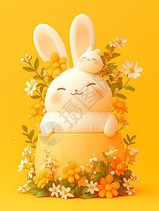 花卉中的可爱兔子图片
