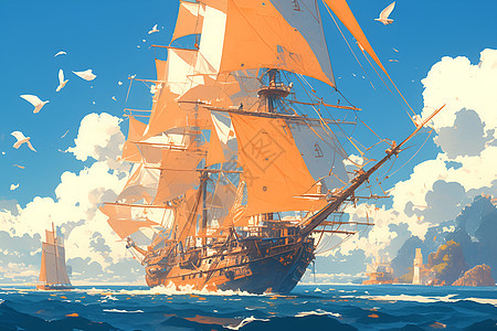 海上的木制船只背景图片