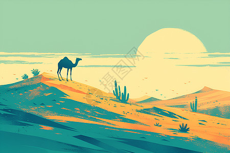 骆驼与沙丘图片
