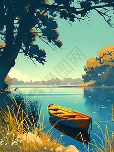 湖畔的小木船图片