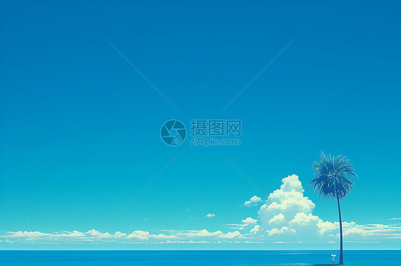 棕榈树矗立在海洋边图片