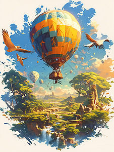 浮空的热气球背景图片