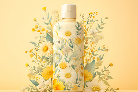 生姜洗发水香氛沐浴露瓶上的小茉莉花图案设计图片