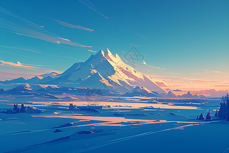 绘画的雪山美景图片