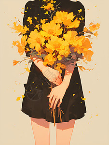 抱着鲜花的女孩高清图片