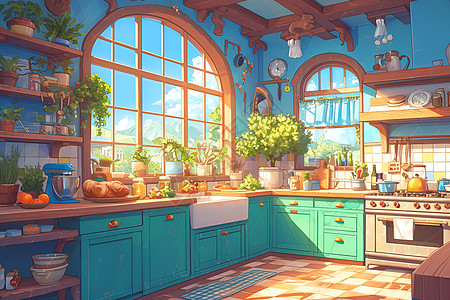 被阳光照耀的厨房图片