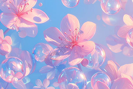 花瓣与泡泡的梦幻交织图片